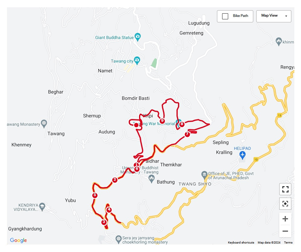 Tawang Marathon 10 Km race route